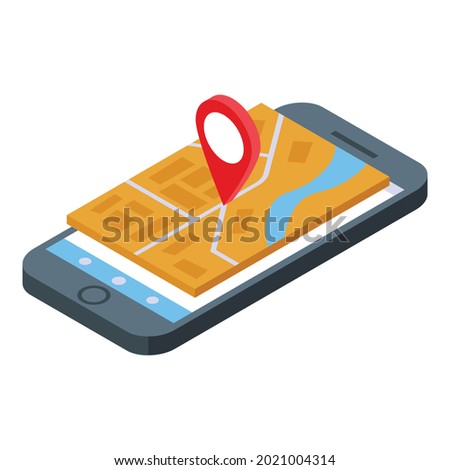 Phone gps map icon isometric vector. Mobile route. Screen app