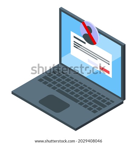 Banned laptop icon isometric vector. Blacklist user. Expel device