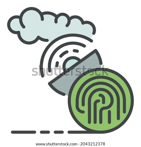 Fingerprint satellite signal icon. Outline fingerprint satellite signal vector icon color flat isolated on white
