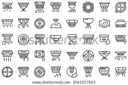 Smoke detector icons set outline vector. Alarm celling. Fire accident
