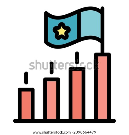 Rating graph and flag icon. Outline rating graph and flag vector icon color flat isolated