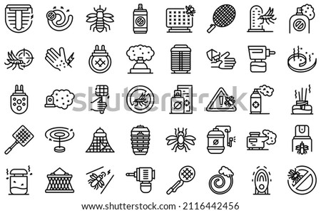 Mosquito protective icons set outline vector. Aerosol bite. Insect repellent