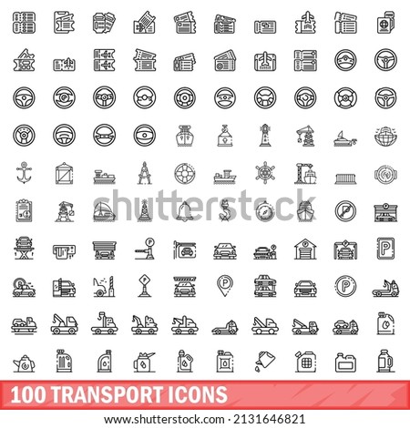 100 transport icons set. Outline illustration of 100 transport icons vector set isolated on white background