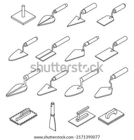 Trowel icons set. Isometric set of trowel vector icons outline isolated on white background Stockfoto © 