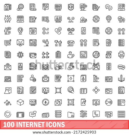 100 internet icons set. Outline illustration of 100 internet icons vector set isolated on white background