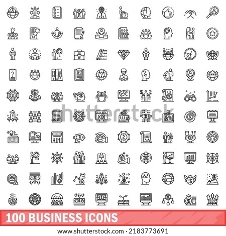 100 business icons set. Outline illustration of 100 business icons vector set isolated on white background