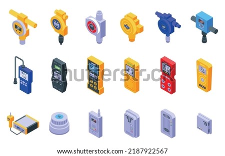 Gas detector icons set isometric vector. Monitor meter. Accident leak