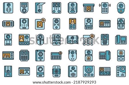 Video intercom icons set outline vector. Door phone. Alarm call