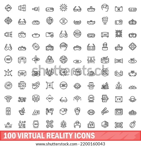 100 virtual reality icons set. Outline illustration of 100 virtual reality icons vector set isolated on white background