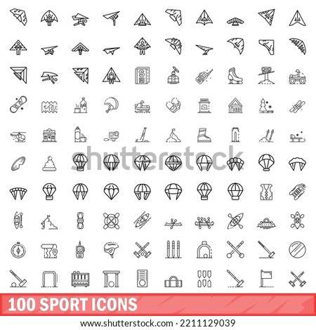 100 sport icons set. Outline illustration of 100 sport icons vector set isolated on white background