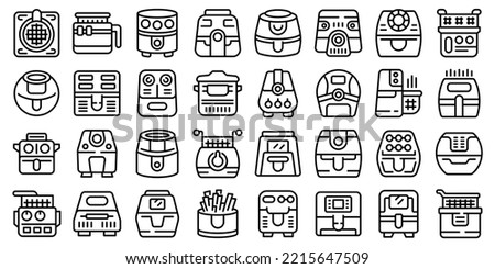 Air fryer icons set outline vector. Fry bakery. Cook food