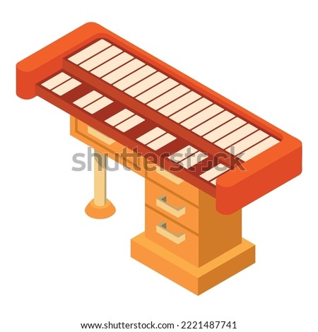 Synthesizer icon isometric vector. Piano musical instrument on wooden table icon. Music and art concept