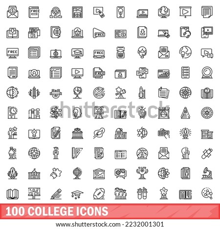 100 college icons set. Outline illustration of 100 college icons vector set isolated on white background