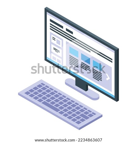 Pc content plan icon isometric vector. Business media. Social strategy