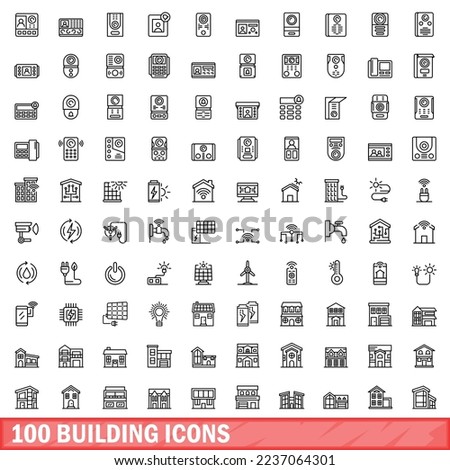 100 building icons set. Outline illustration of 100 building icons vector set isolated on white background