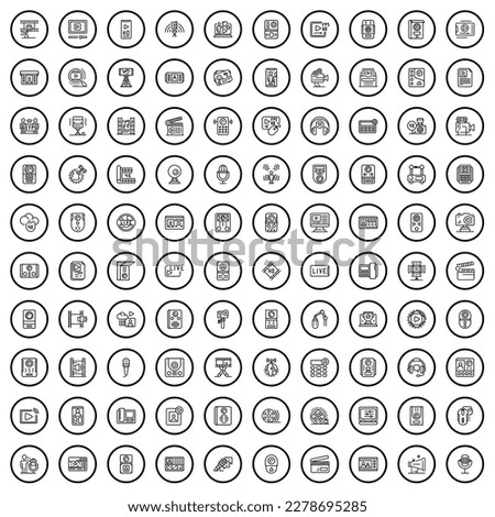 100 video icons set. Outline illustration of 100 video icons vector set isolated on white background