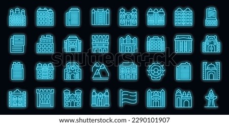 Vienna icons set outline vector. Opera house. Austria city neon color on black