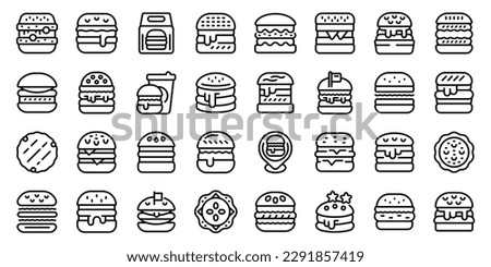 Hamburger icons set outline vector. Food burger. Triple bread