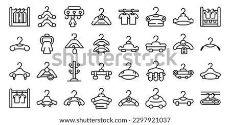 Clothes hangers icons set outline vector. Hook hunger. Fashion offer