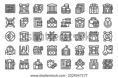 Central bank icons set outline vector. Business house. Building bank