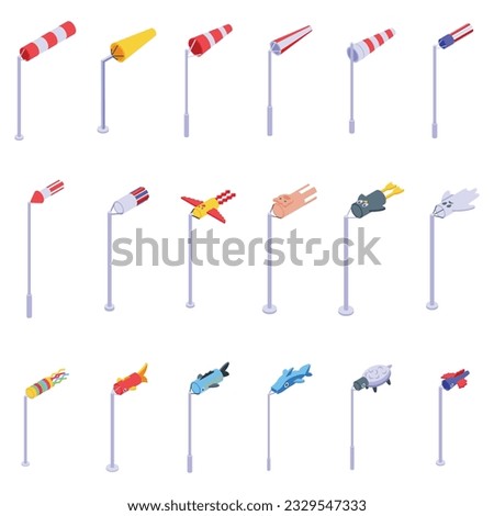 Windsock icons set isometric vector. Winter nature. Weather cloud