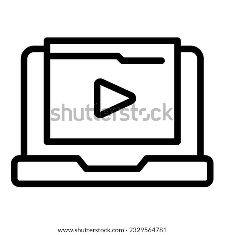 Laptop video icon outline vector. Online tutorial. Watch button