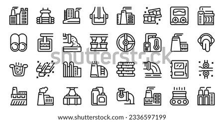 Steel Plant icons set outline vector. Power pipe. Work product