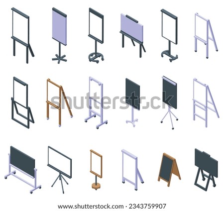 Flipchart icons set isometric vector. Board easel. Meeting space
