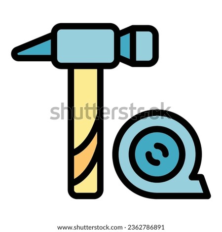 Home hammer icon outline vector. Repair work. Design tool color flat