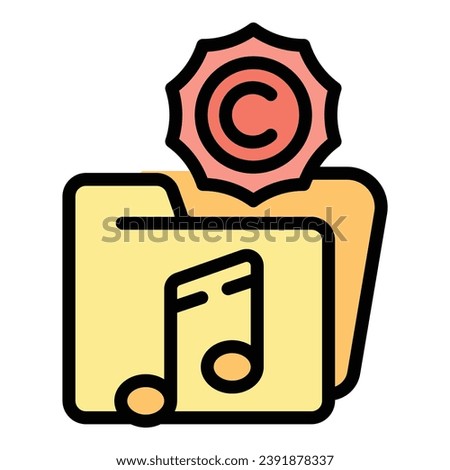 Folder music law icon outline vector. Copyright patent. Right copy color flat