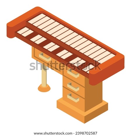 Synthesizer icon isometric vector. Piano musical instrument on wooden table icon. Music and art concept