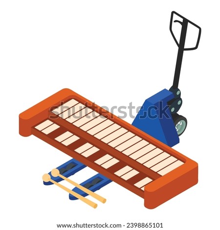 Synthesizer icon isometric vector. New piano musical instrument on hand forklift. Сargo transportation and delivery concept
