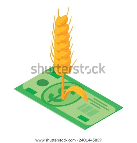 Brewing concept icon isometric vector. Ripe spikelet of barley on dollar bill. Beer production, business