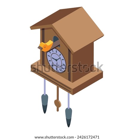 Wood wall pendulum icon isometric vector. Cuckoo Clock. Wooden hour