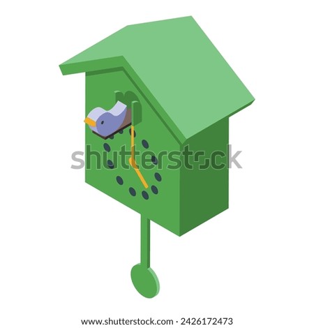 Green Cuckoo Clock icon isometric vector. Pendulum bird. Watch wood