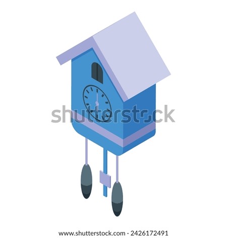 Blue Cuckoo Clock icon isometric vector. Wooden bird. Hour wall