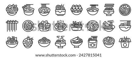 Udon noodles icons set outline vector. Meal food kitchen. Cooking ramen