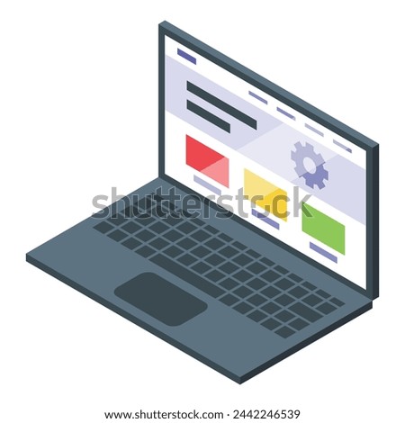 Laptop new service design icon isometric vector. New developer. Monitor page