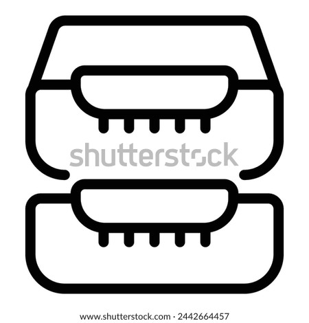 Horizontal paper tray icon outline vector. Documents desk container. Cabinet files box storage