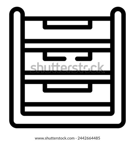Document storage icon outline vector. Desk organizer tray. Paper bin repository