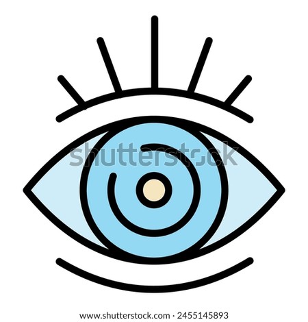 Open eye icon. Outline open eye vector icon color flat isolated on white