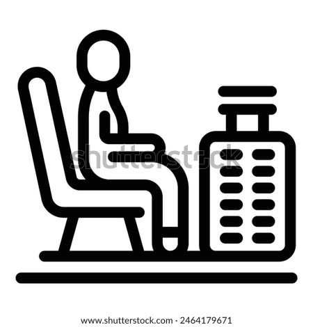 Stylized icon representing a traveler seated next to their suitcase, ideal for airport signage