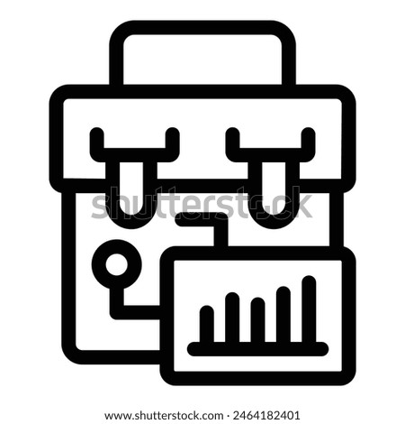 Black and white vector icon representing a business briefcase with graph analytics on it