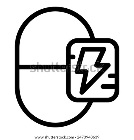 Simple black outline icon representing a halffull battery with a charging symbol