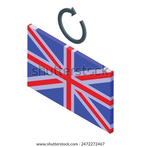 Isometric vector illustration of the uk flag with a circular arrow, symbolizing update or change