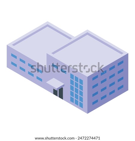 Isometric vector illustration of a modern blue warehouse building, suitable for logistics themes