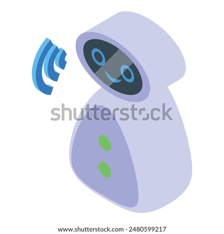 Adorable illustration of a friendly purple robot with a smiling face emitting a wifi signal