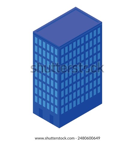 Vivid blue 3d isometric illustration of a modern skyscraper, suitable for business concepts