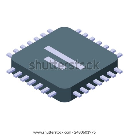 Isometric cpu chip icon technology concept with circuit and semiconductor processor design illustration in vector, representing modern computing hardware and electronic components on a motherboard