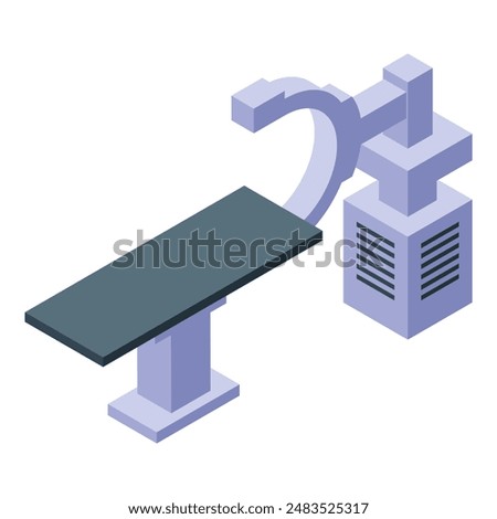 Medical equipment with x ray machine standing on adjustable table for radiography exam in hospital